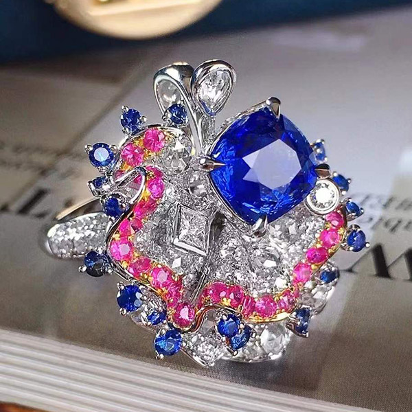3克拉皇家蓝蓝宝石戒指吊坠两用款，艺术品系列，难以复制的精致