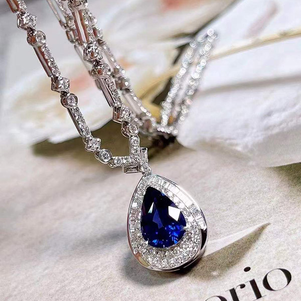 4克拉无烧皇家蓝蓝宝石满钻钻石项链，明亮玻璃体，充满高级感，闪耀动人