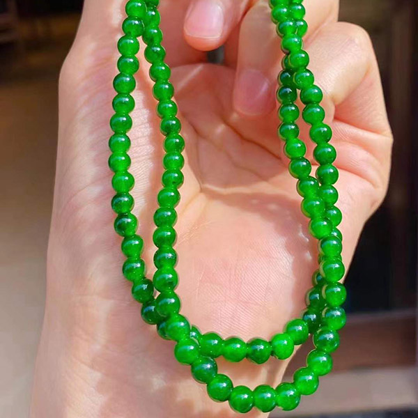 老坑帝王绿翡翠珠链，尺寸3.5-5，共138颗