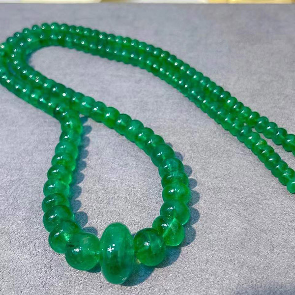 巨无霸大尺寸祖母绿算盘珠项链