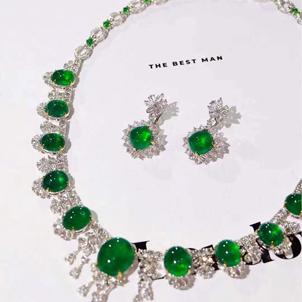 72克拉素面祖母绿项链，大颗粒，复古风格，雍容华贵